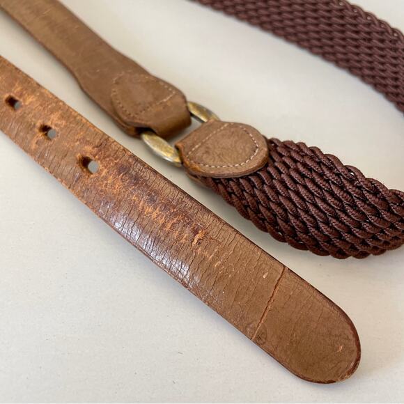 Streve Ostrich Leather & Woven Vintage Brown Belt Solid Bronze Hardware Size 34 main image 13